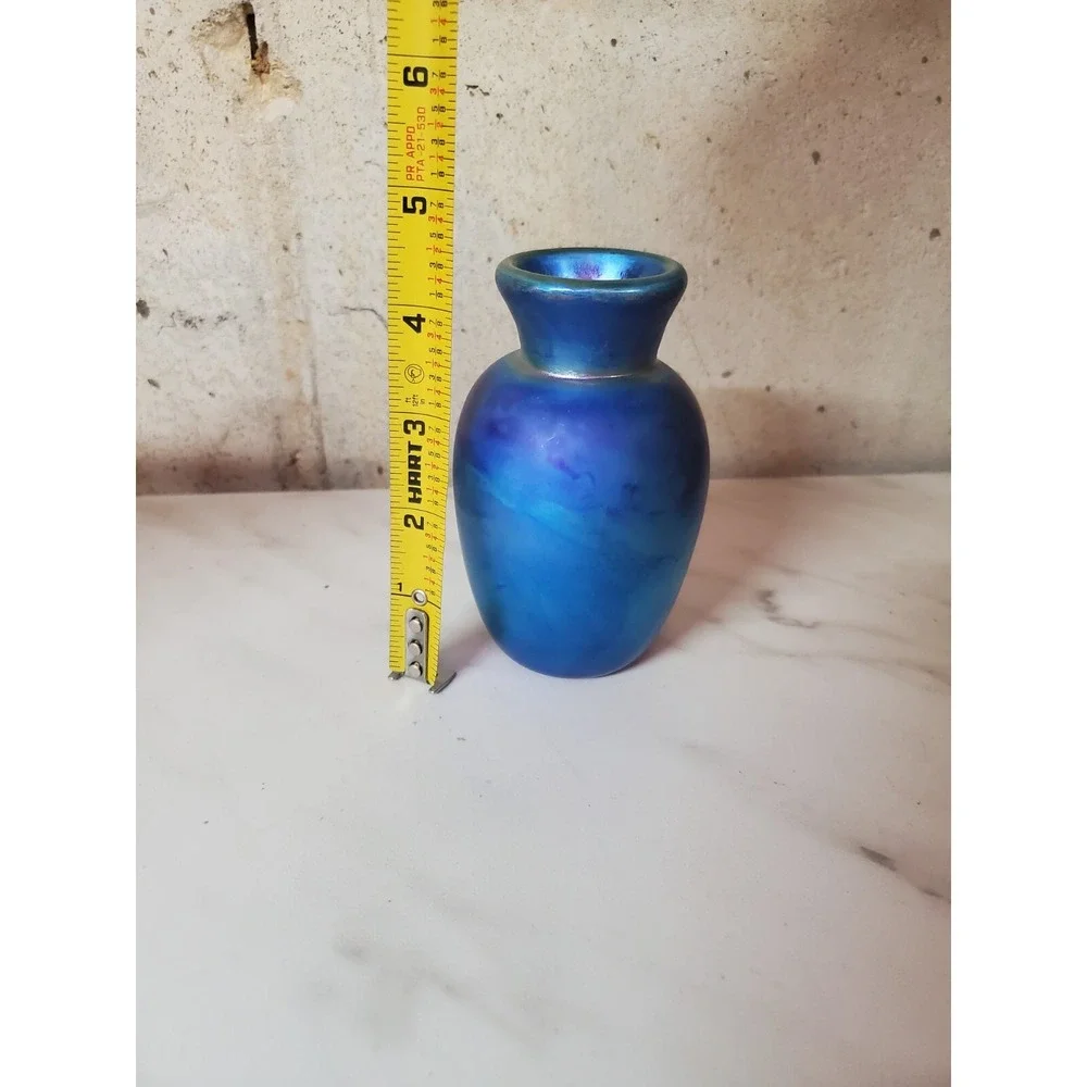 Stunning Blue Iridescent Glass Vase, Vintage, 4.25